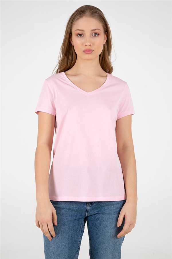 V Yaka T-shirt Pembe / Pink