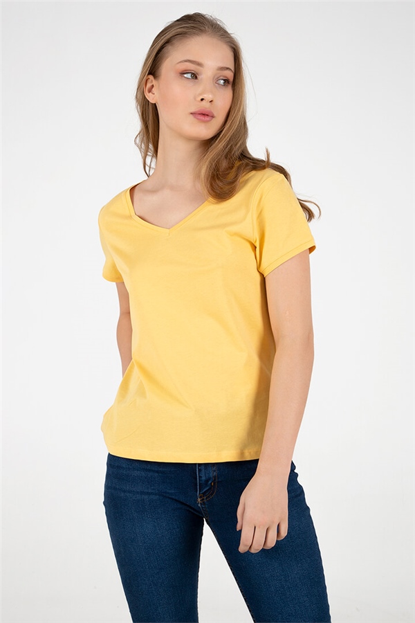 V Yaka T-shirt Sarı / Yellow