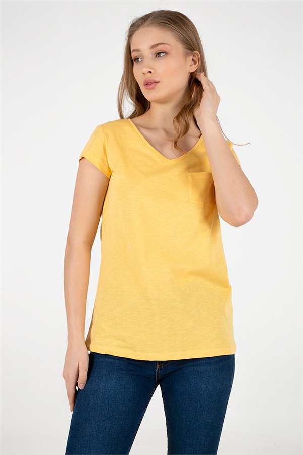 V Yaka T-Shirt Sarı / Yellow
