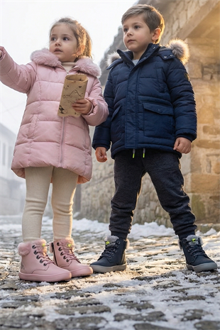 Furry Boots Lacivert Nubuk Barefoot Çocuk Botu