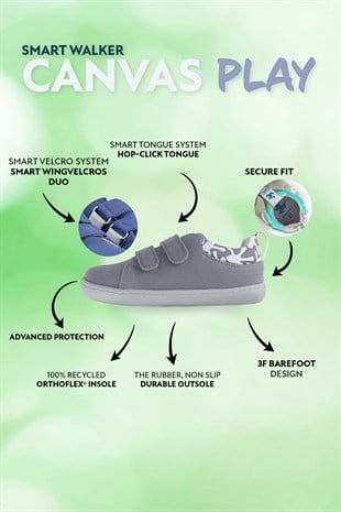 Smart Walker Canvas Play Eco Gray Barefoot Kids Shoes