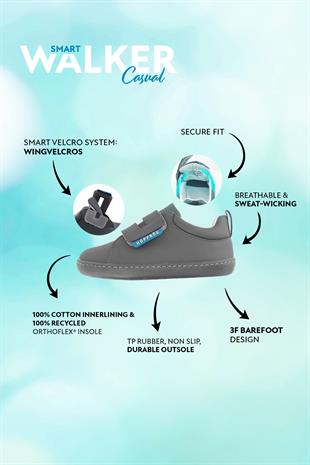 Smart Walker Casual Süper Mat Gri Barefoot Çocuk Ayakkabı