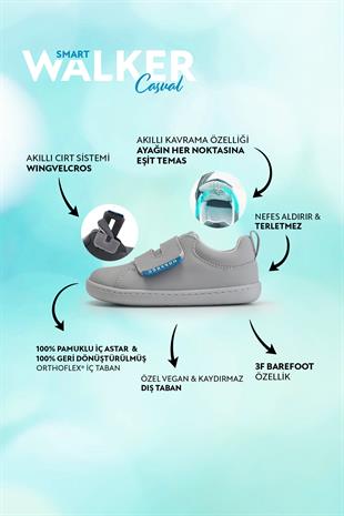 Smart Walker Casual Super Matte Cool Gray Barefoot Kids Shoes