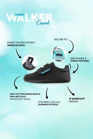 Smart Walker Casual Süper Mat Siyah Barefoot Çocuk Ayakkabı