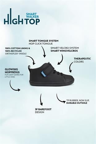 Smart Walker High Top Süper Mat Siyah Barefoot Çocuk Bot