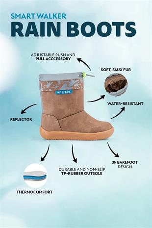 Rain Boots Kahverengi Meşe Suya ve Soğuğa Dayanıklı Barefoot Çocuk Botu