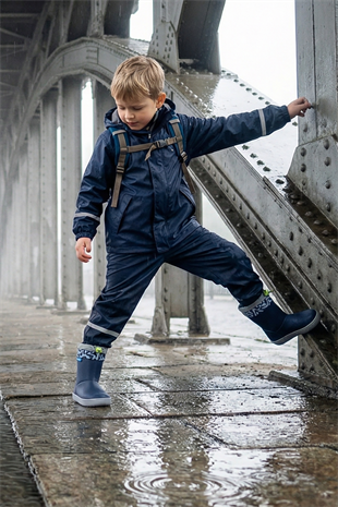 Rain Boots Süper Mat Lacivert Suya ve Soğuğa Dayanıklı Barefoot Çocuk Botu