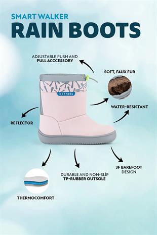 Rain Boots Süper Mat Pembe Suya ve Soğuğa Dayanıklı Barefoot Çocuk Botu