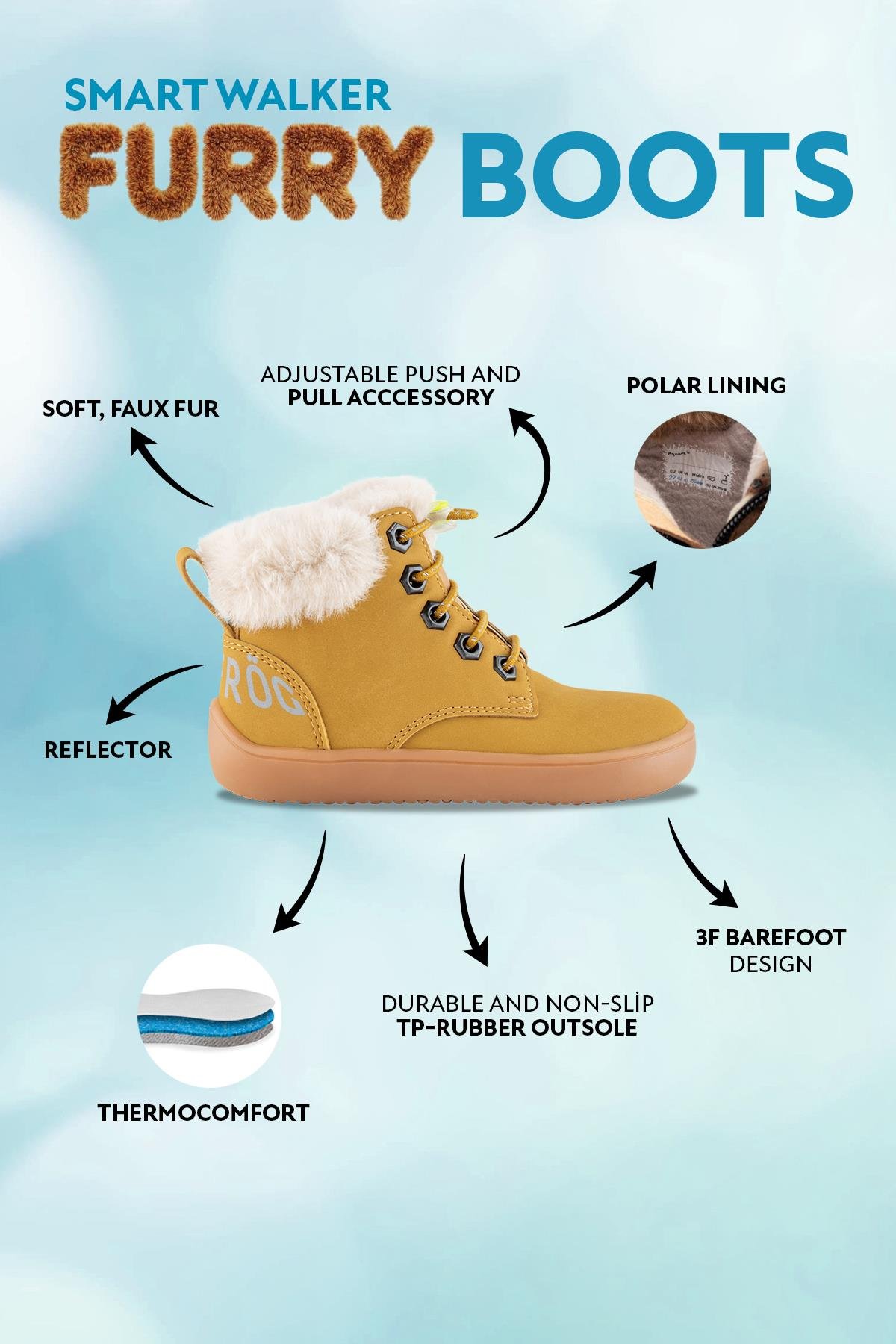 Furry Boots Sarı Nubuk Barefoot Çocuk Botu - Görsel 3