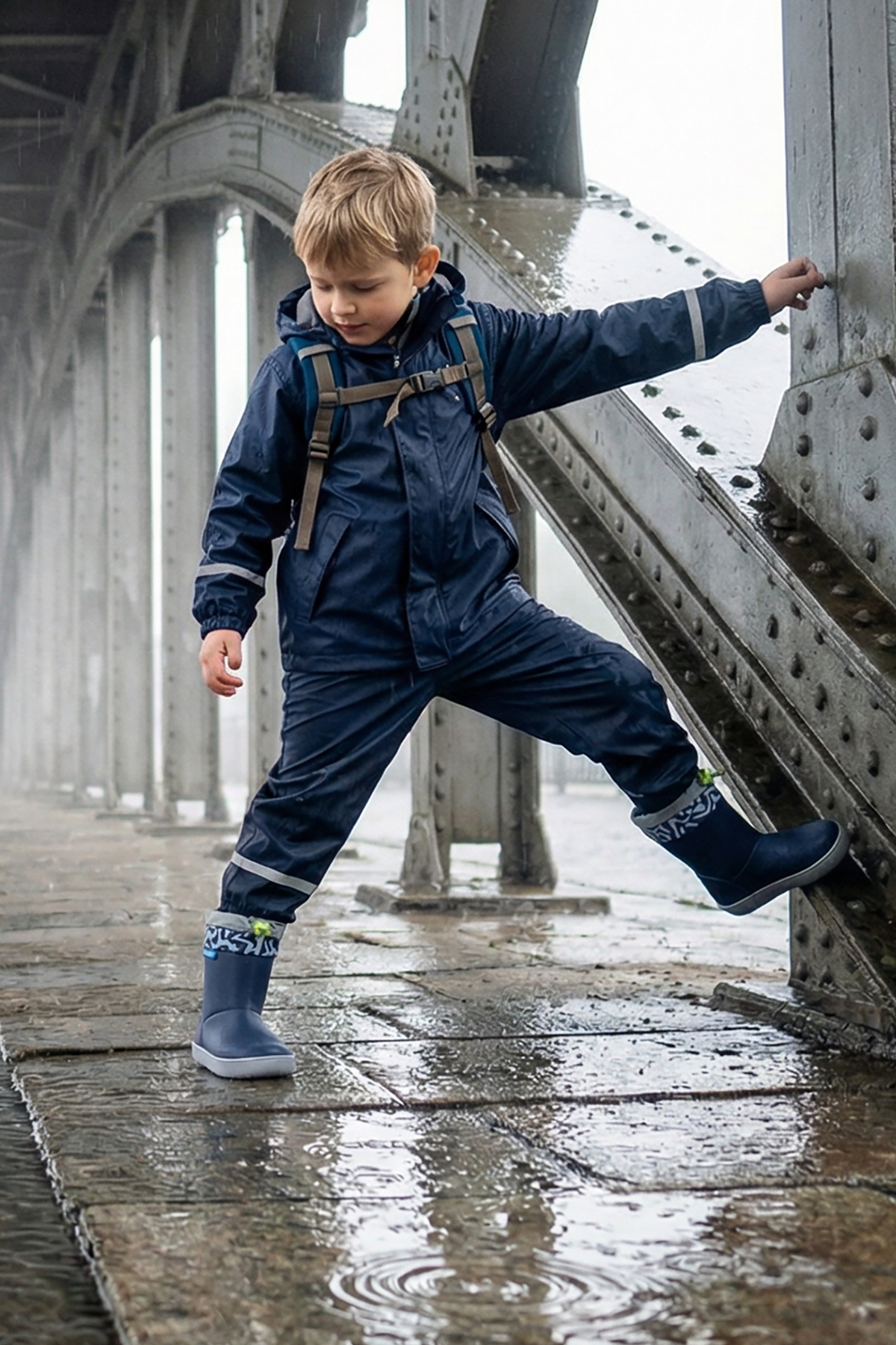 Rain Boots Süper Mat Lacivert Suya ve Soğuğa Dayanıklı Barefoot Çocuk Botu - Görsel 5