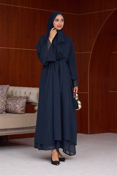 3lü Eslem Tasarım Abaya Takım ( Abaya-Şal-İçlik ) - Lacivert