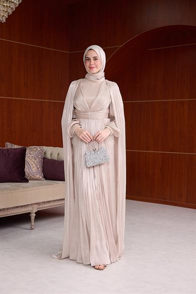 Alya Bel Detay Işıltı Abiye - Vizon