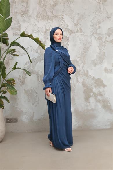Arya Işıltı Kumaş Abiye - Lacivert