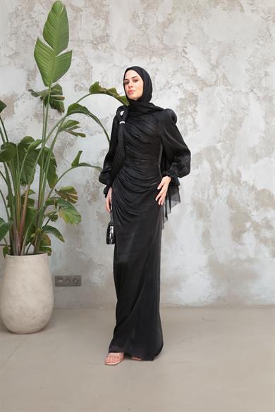 Arya Işıltı Kumaş Abiye - Siyah