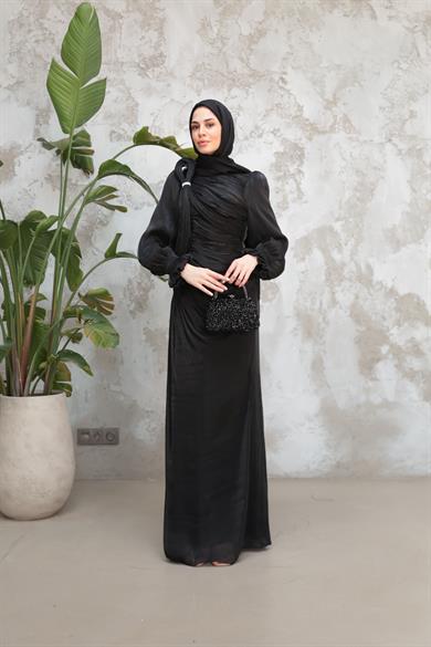 Arya Işıltı Kumaş Abiye - Siyah