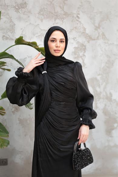 Arya Işıltı Kumaş Abiye - Siyah