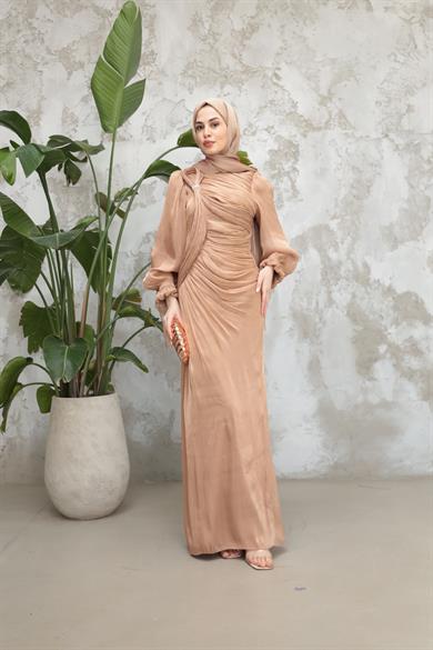 Arya Işıltı Kumaş Abiye - Somon