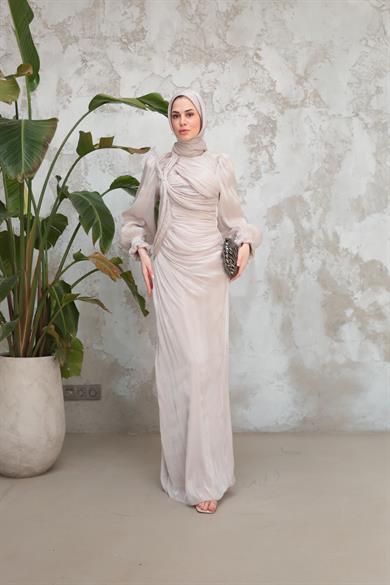 Arya Işıltı Kumaş Abiye - Vizon