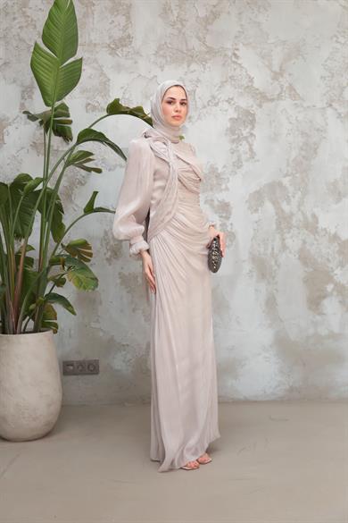 Arya Işıltı Kumaş Abiye - Vizon