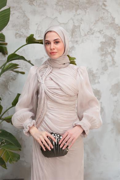 Arya Işıltı Kumaş Abiye - Vizon