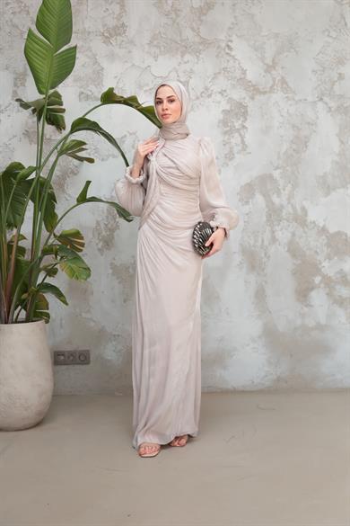 Arya Işıltı Kumaş Abiye - Vizon