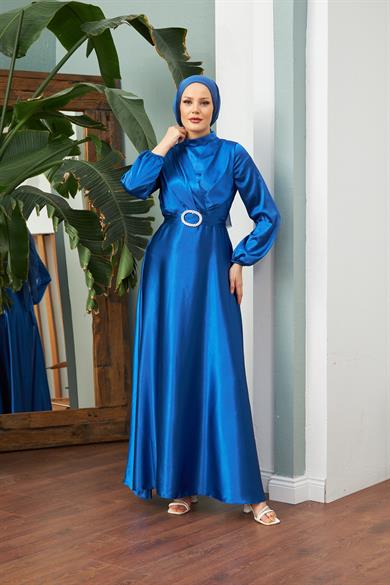 Asil Saten Abiye - Saks Mavi
