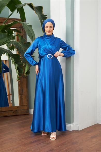 Asil Saten Abiye - Saks Mavi