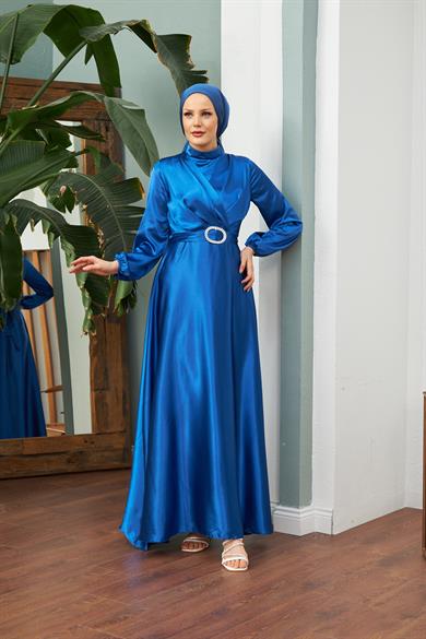 Asil Saten Abiye - Saks Mavi