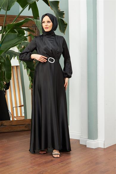 Noble Satin Evening Dress - Black