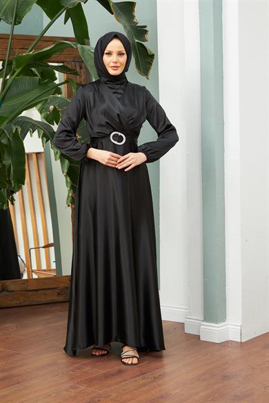 Noble Satin Evening Dress - Black