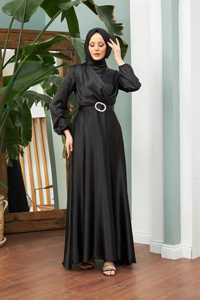 Noble Satin Evening Dress - Black