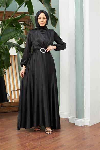 Noble Satin Evening Dress - Black