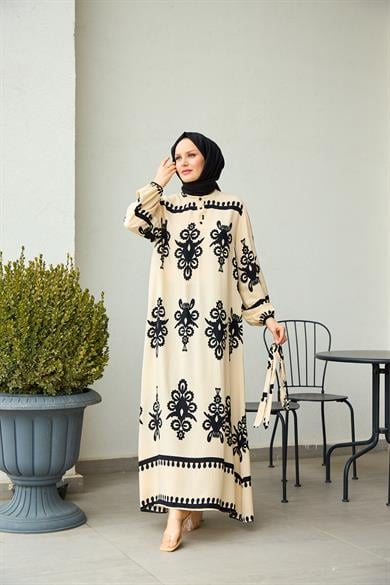 Aygen Patterned Dress - Beige