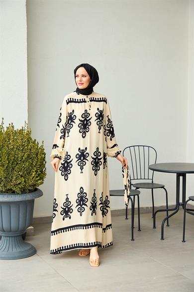 Aygen Patterned Dress - Beige