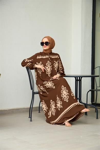 Aygen Patterned Dress - Brown