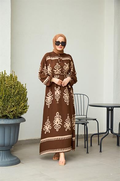 Aygen Patterned Dress - Brown