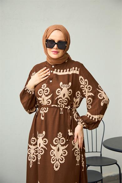 Aygen Patterned Dress - Brown