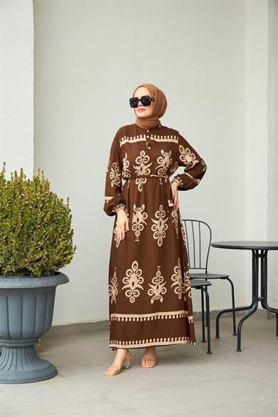 Aygen Patterned Dress - Brown