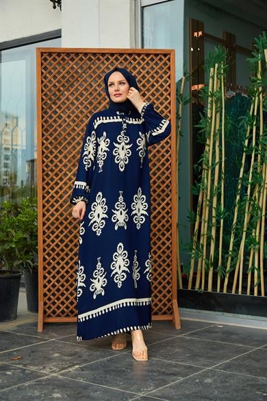 Aygen Patterned Dress - Navy Blue