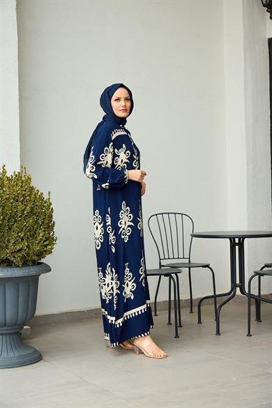 Aygen Patterned Dress - Navy Blue