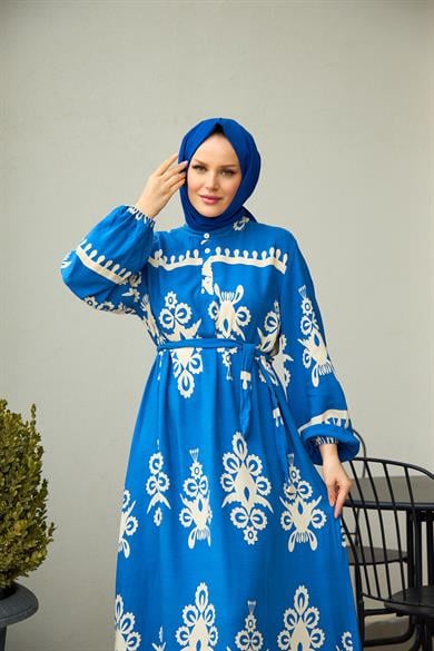 Aygen Patterned Dress - Blue