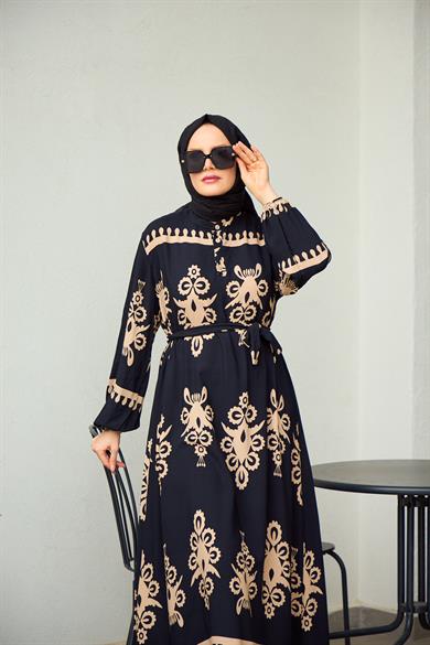 Aygen Patterned Dress - Black
