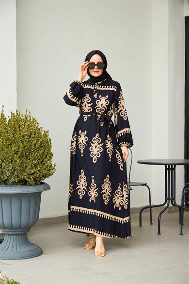 Aygen Patterned Dress - Black