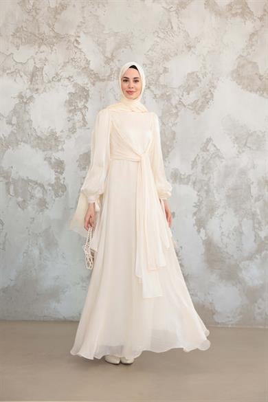 Bağlama Detaylı Işıltı Abiye - Ekru