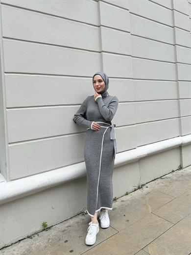 Tie-up Knitwear Dress - Gray