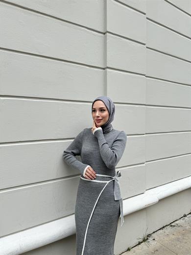 Tie-up Knitwear Dress - Gray