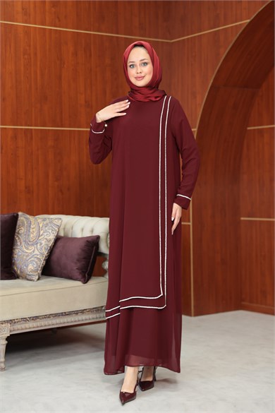 Başak Çizgi Detay Abaya - Bordo
