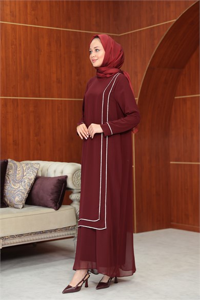 Başak Çizgi Detay Abaya - Bordo