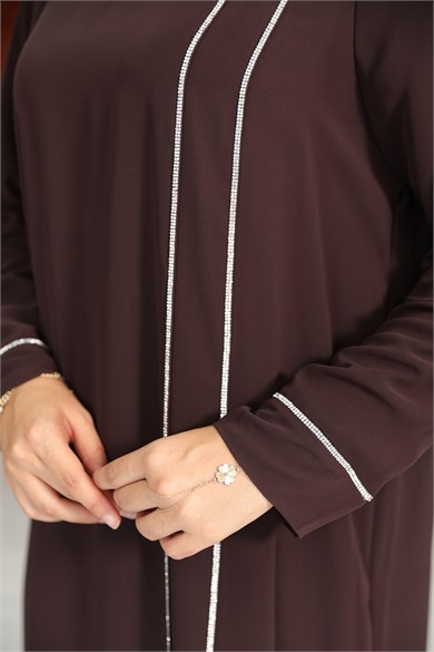 Başak Çizgi Detay Abaya - Kahverengi