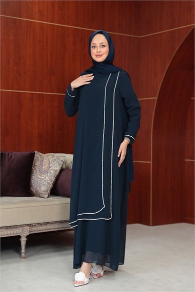 Başak Çizgi Detay Abaya - Lacivert